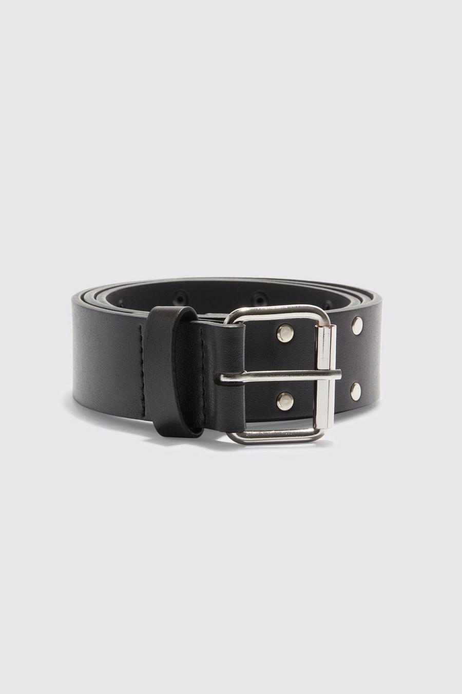 Black svart Studded Faux Leather Belt