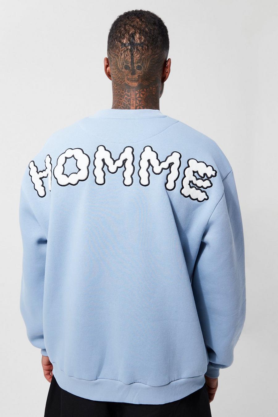 Dusty blue azzurro Oversized Homme Back Graphic Sweatshirt