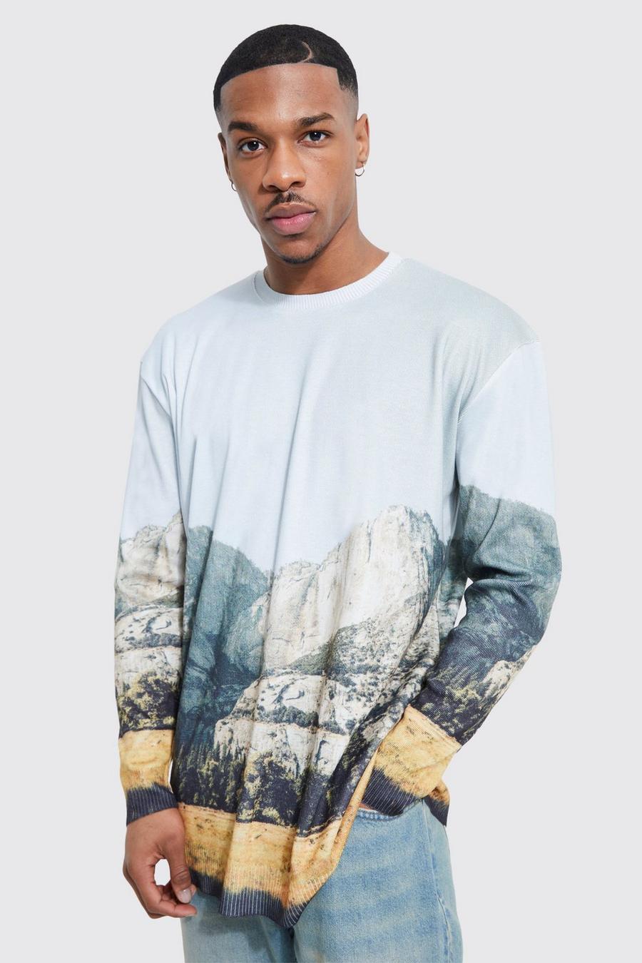 Multi Mountain Printed Oversized Knitted Jumper image number 1