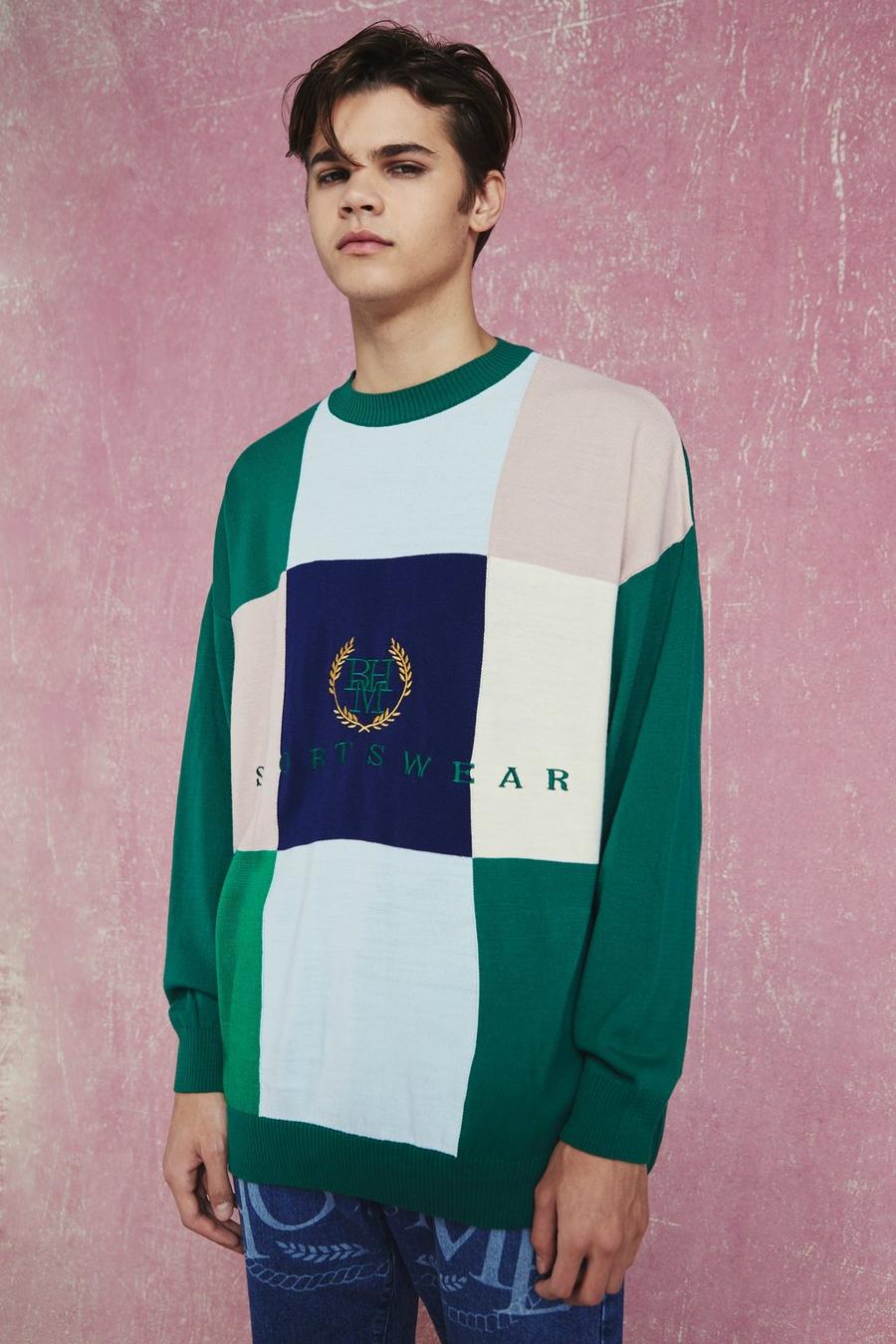 Multi Oversized Colourblock Sports Knitted Jumper image number 1