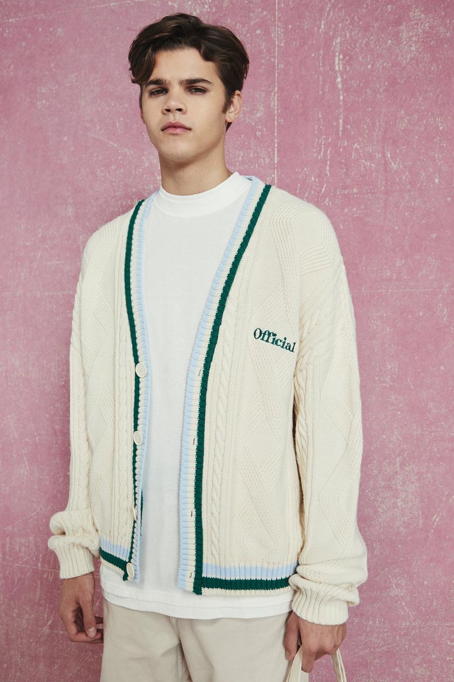 Ecru white Boxy Cable Knit Official Cardigan image number 1