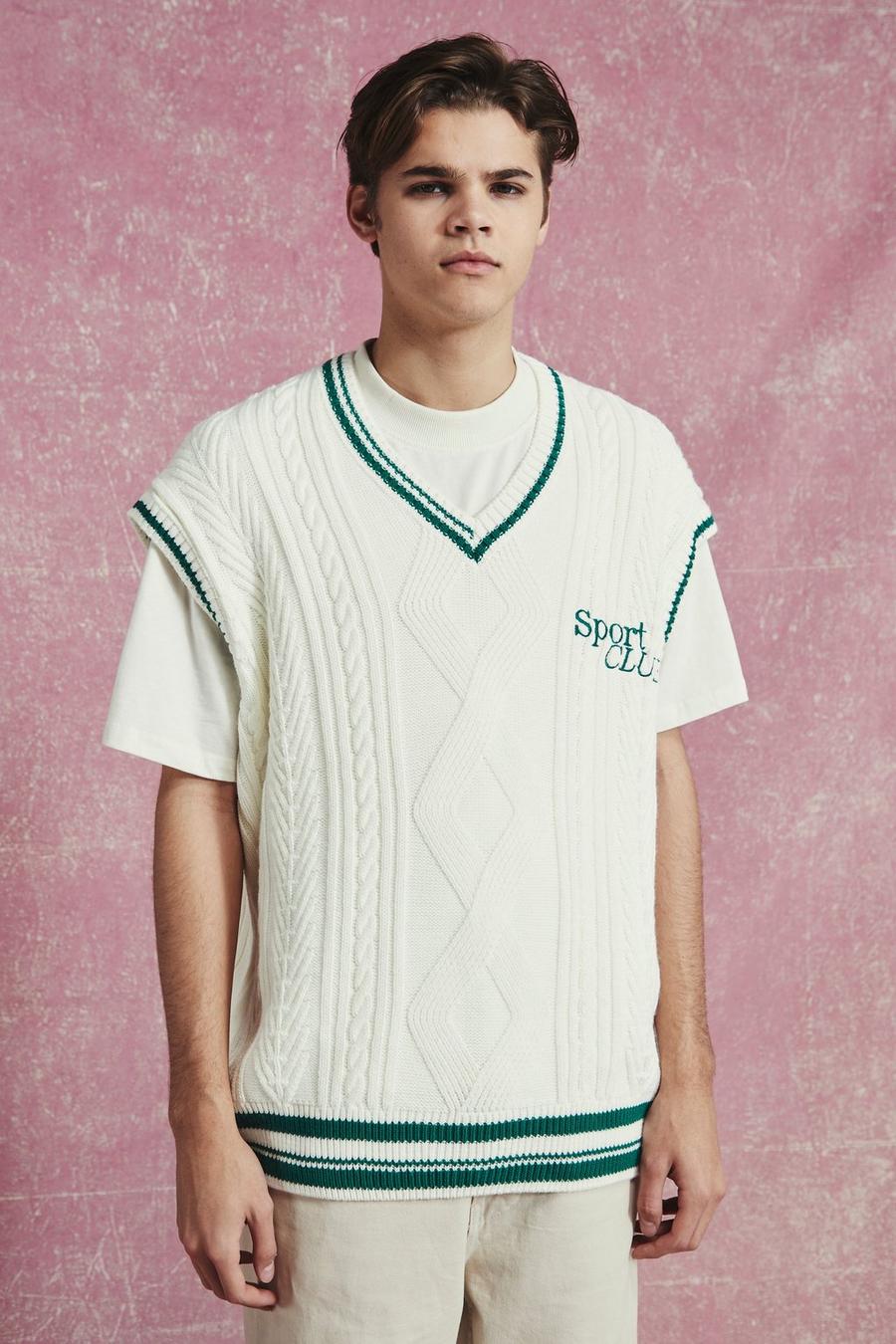 Oversize Sports Club Zopfmuster-Tanktop, White image number 1