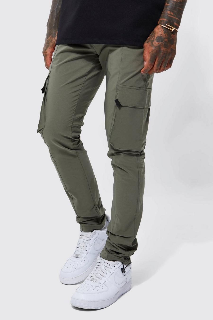 Olive Elastic Waist Slim Fit Toggle Cargo Trouser  image number 1