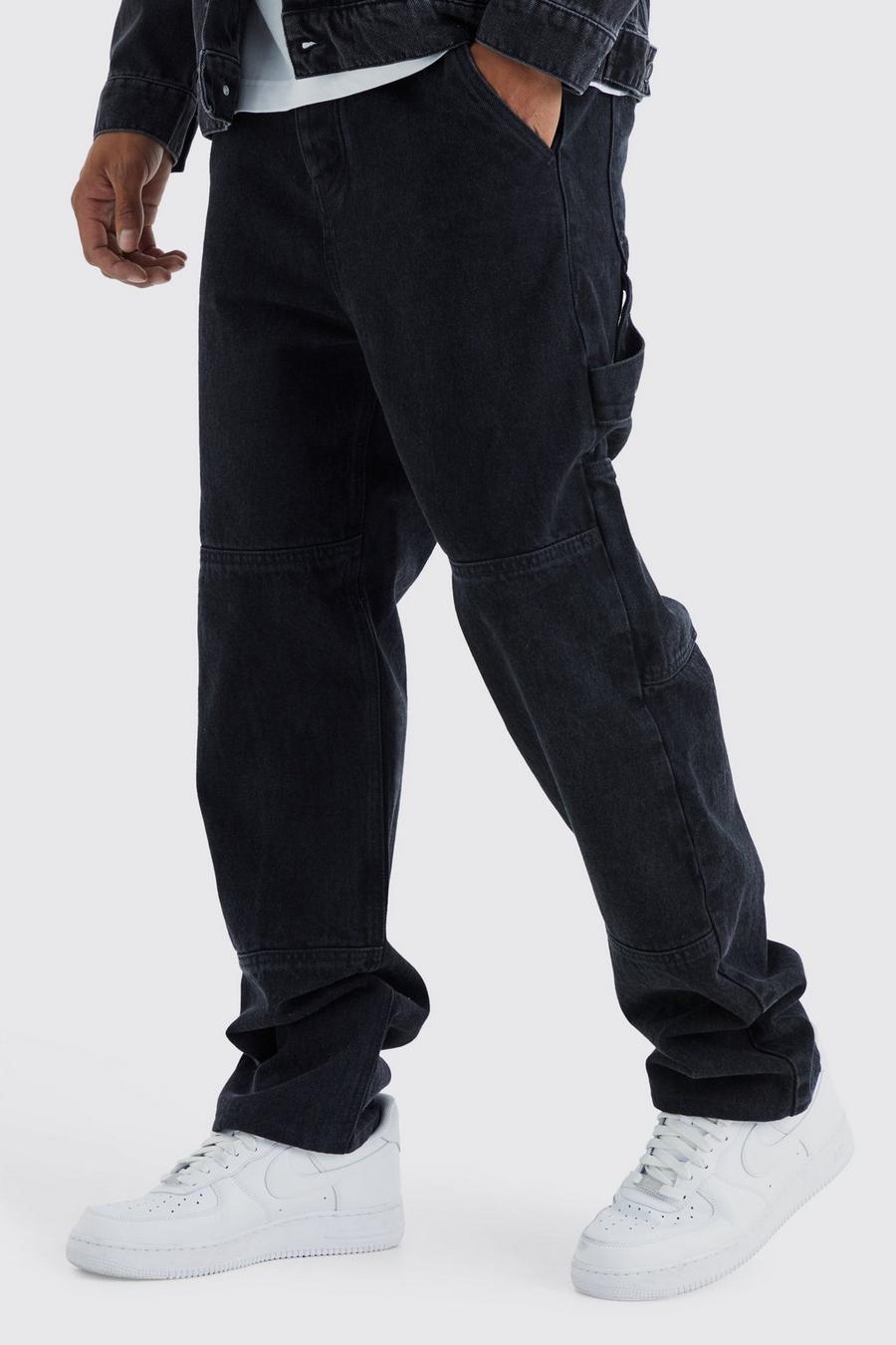 Washed black Relaxed Fit Carpenter Jeans With Drop Crotch image number 1