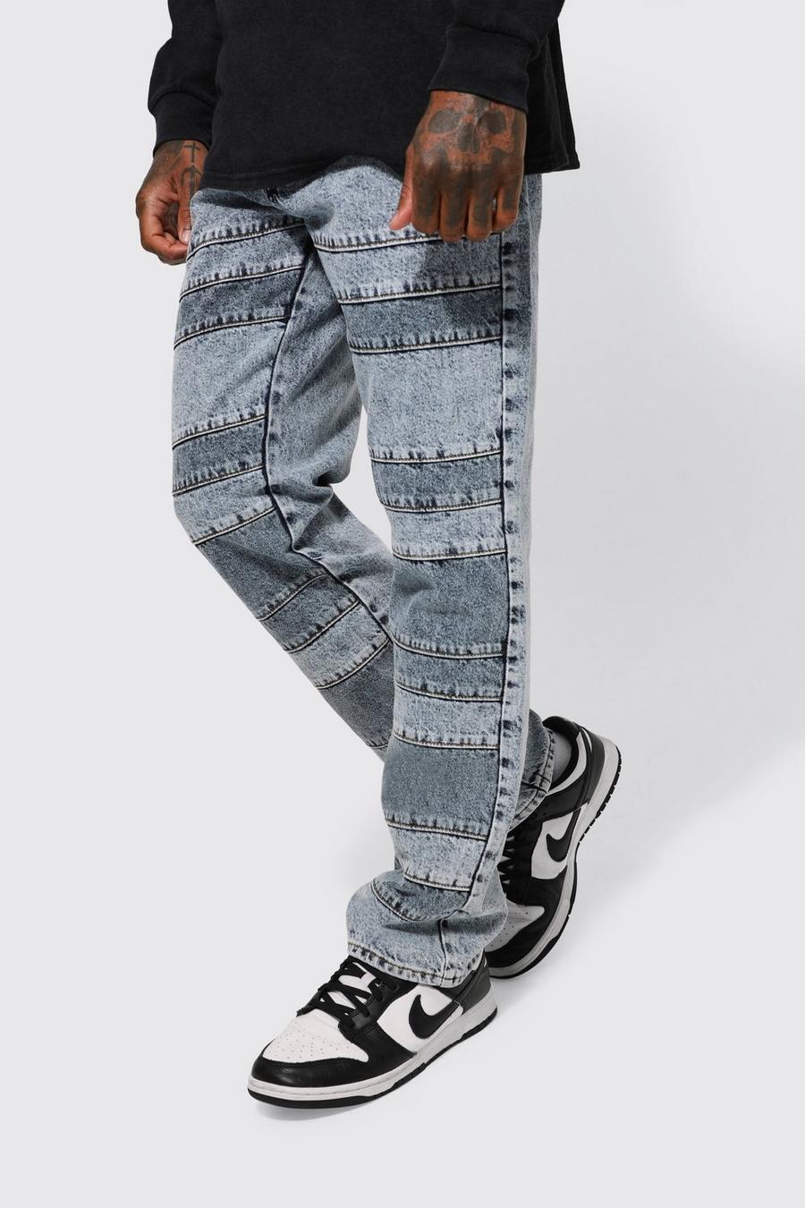 Mid blue blå Relaxed Fit All Over Panel Jeans