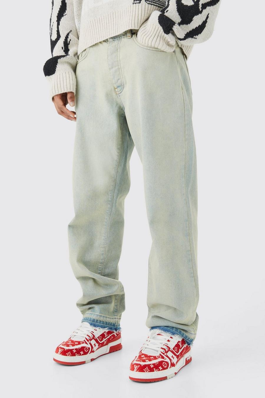 Jeans rilassati slavati in denim rigido candeggiato, Bleach wash image number 1