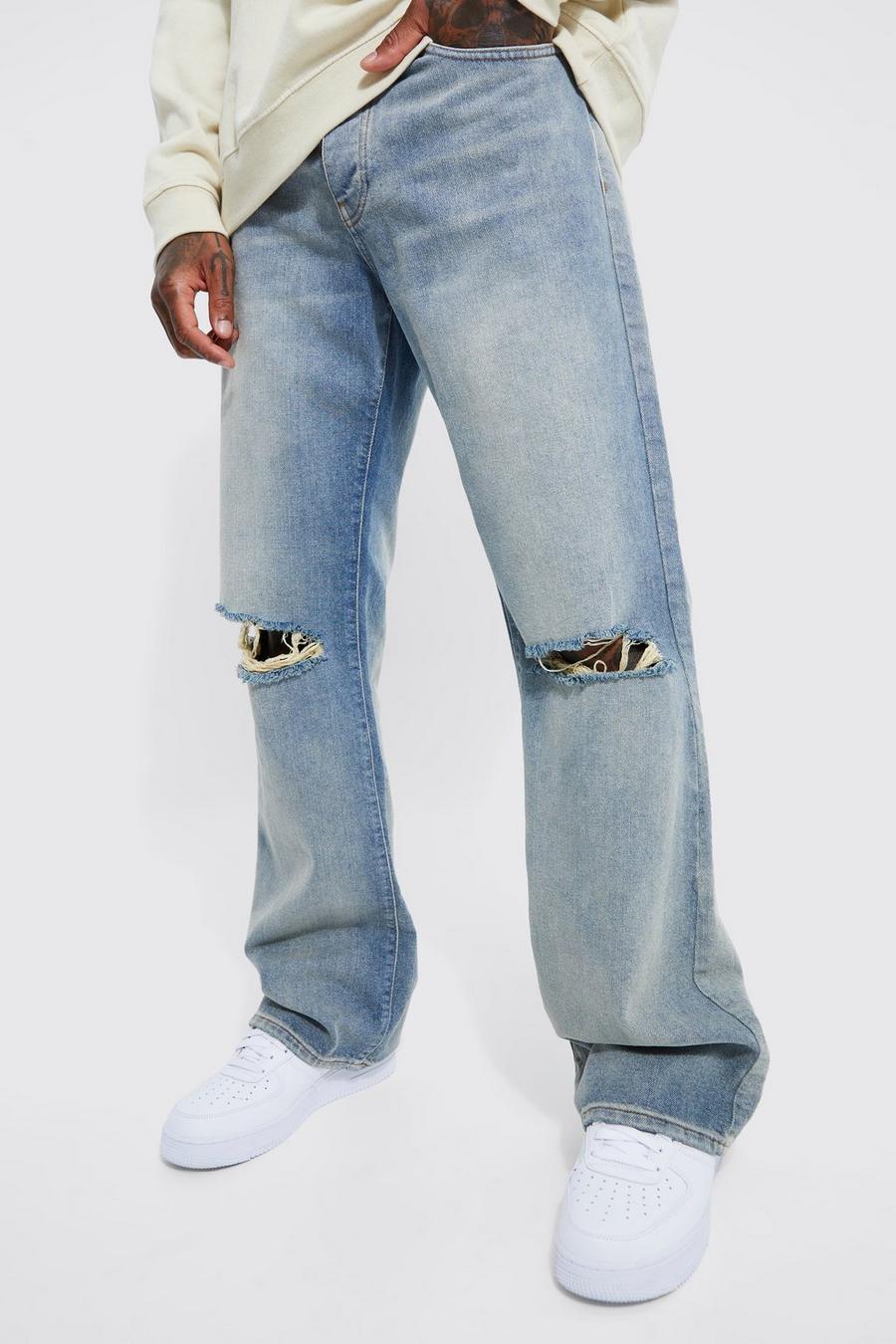 Antique wash blå Utsvängda baggy jeans