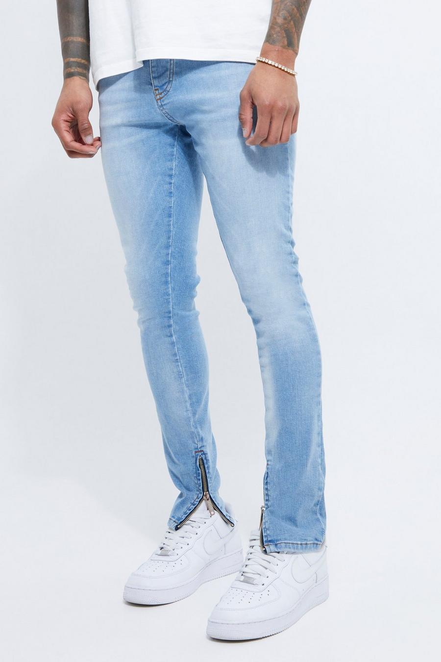 Light blue Super Skinny Stretch Jeans With Zip Hem image number 1