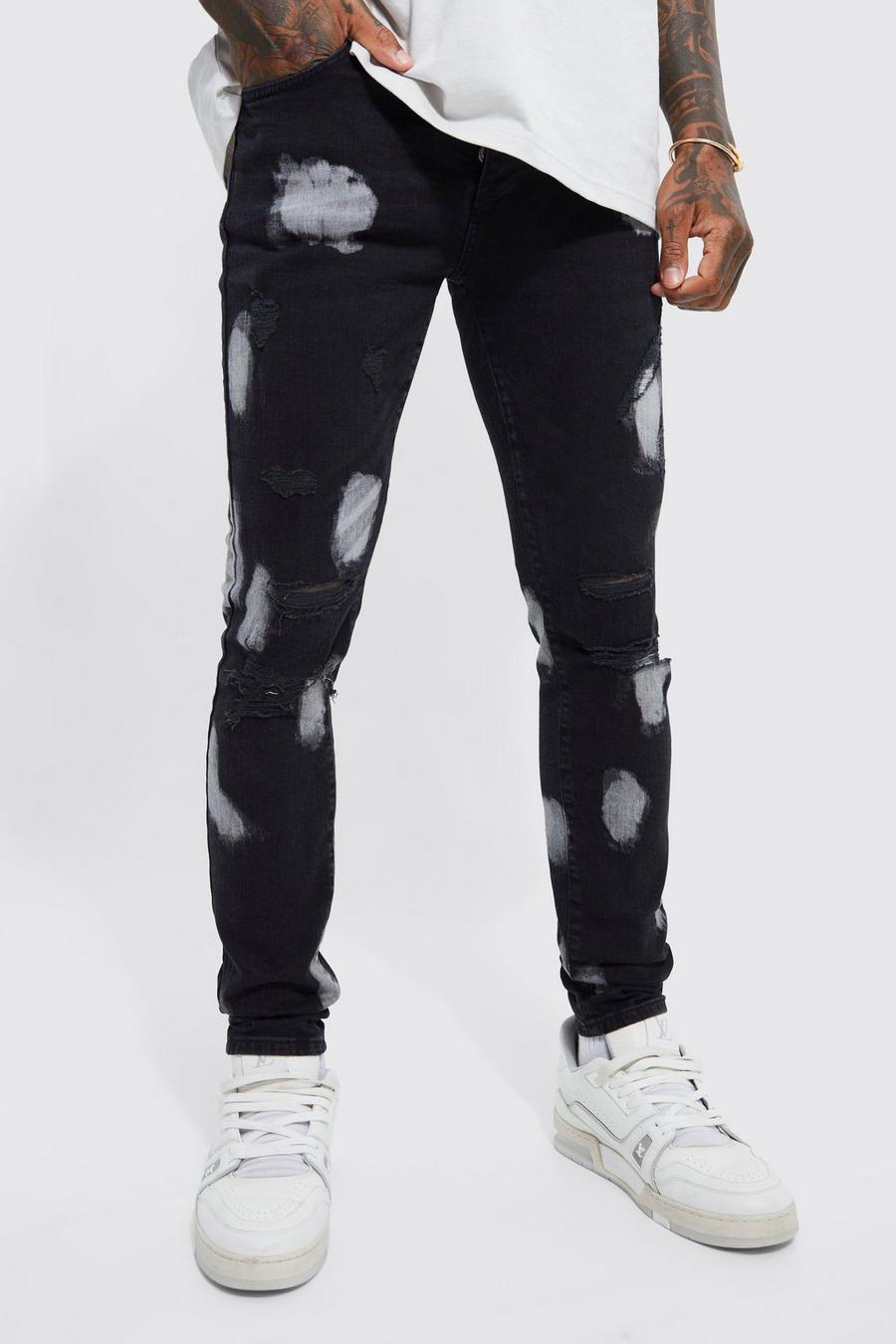 True black Skinny Stretch Bleach Detail Jeans