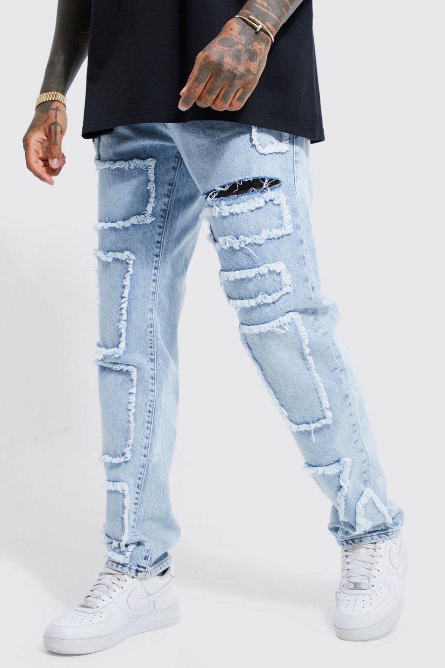 Ice blue Straight Leg Rigid Patchwork Jeans image number 1