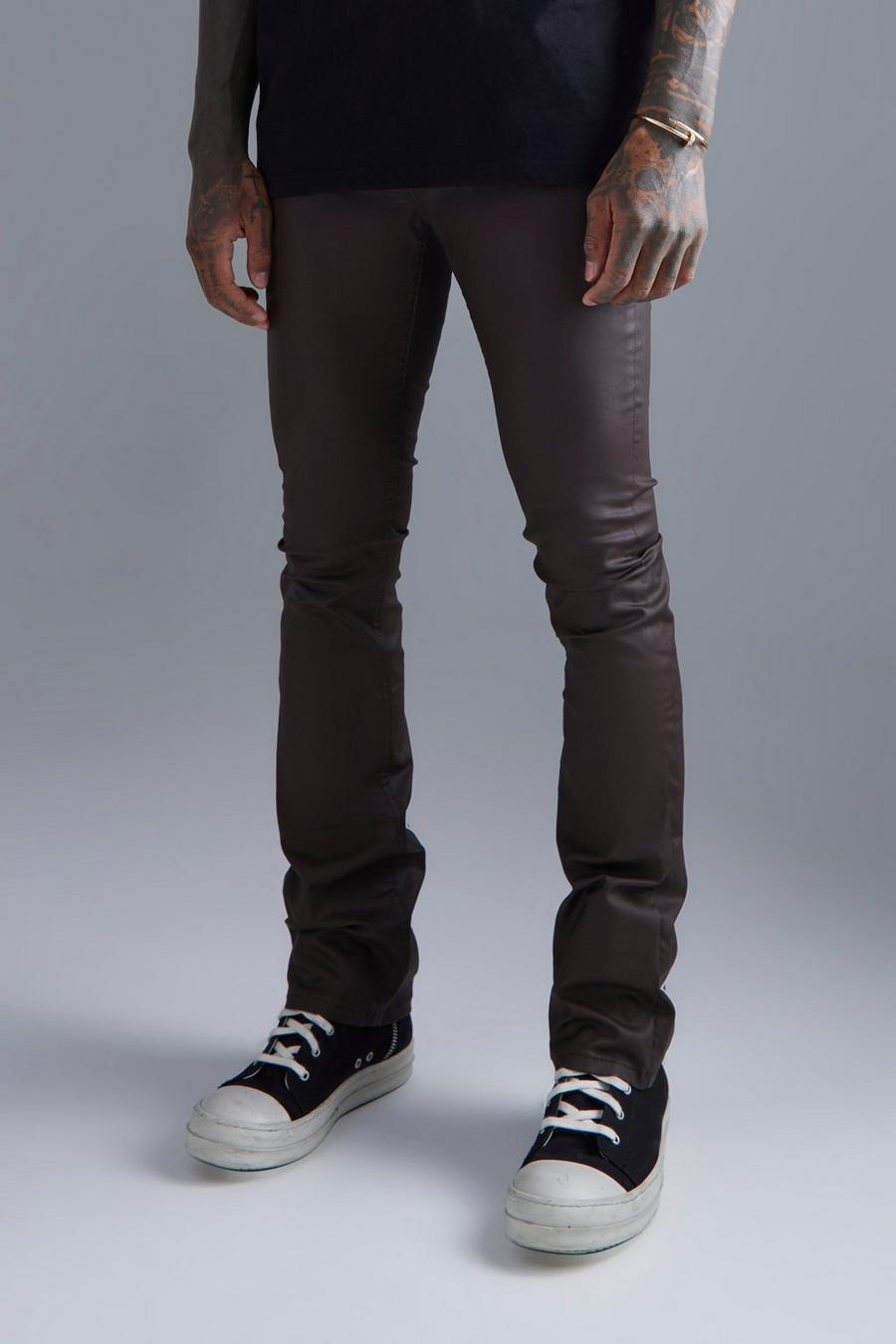 Dark brown Flared Skinny Jeans Met Coating image number 1
