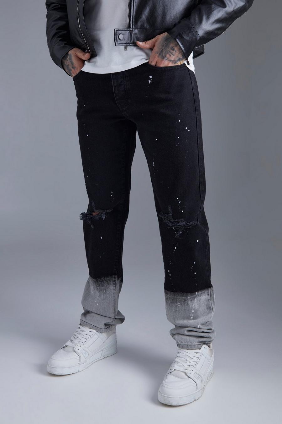 Jeans dritti con dettagli candeggiati e pieghe sul fondo, True black image number 1