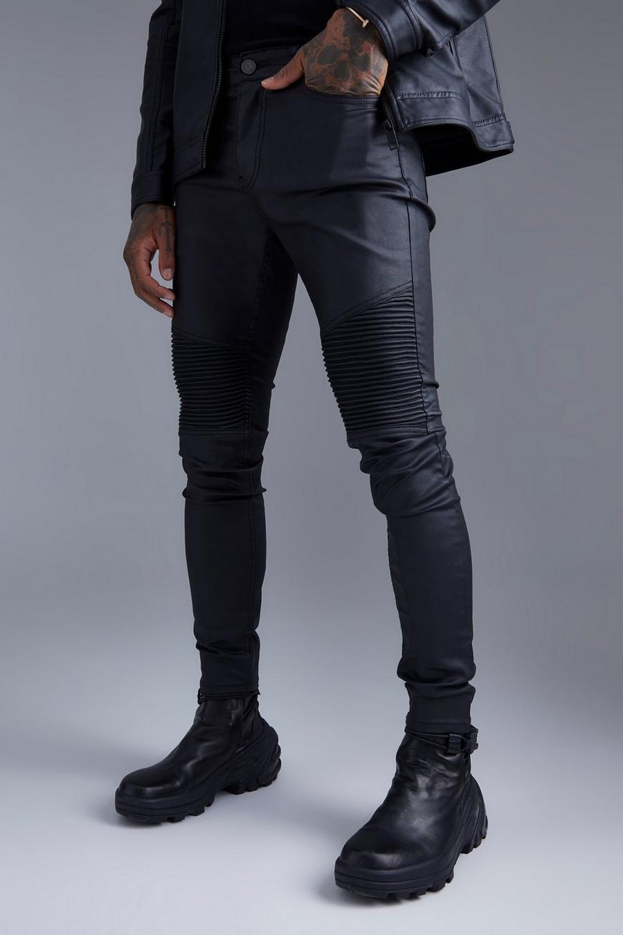 Black Skinny biker jeans med beläggning image number 1