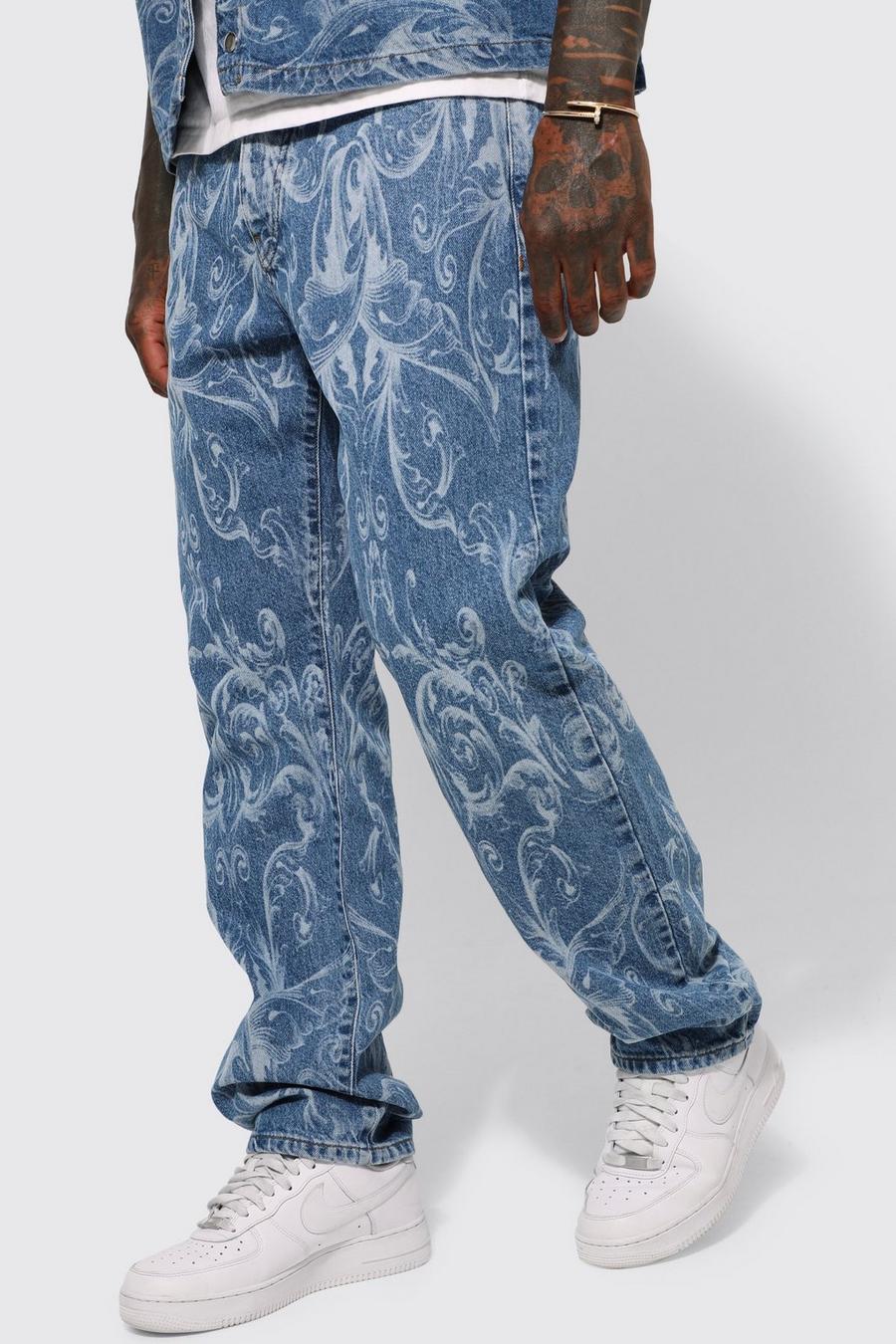 Mid blue Relaxed Baroque Laser Print Jeans image number 1