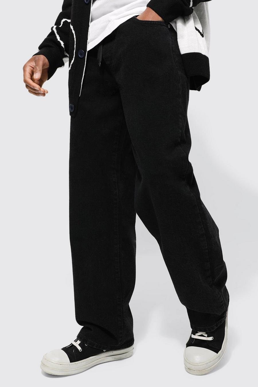 Washed black Baggy Fit Drawstring Jeans 