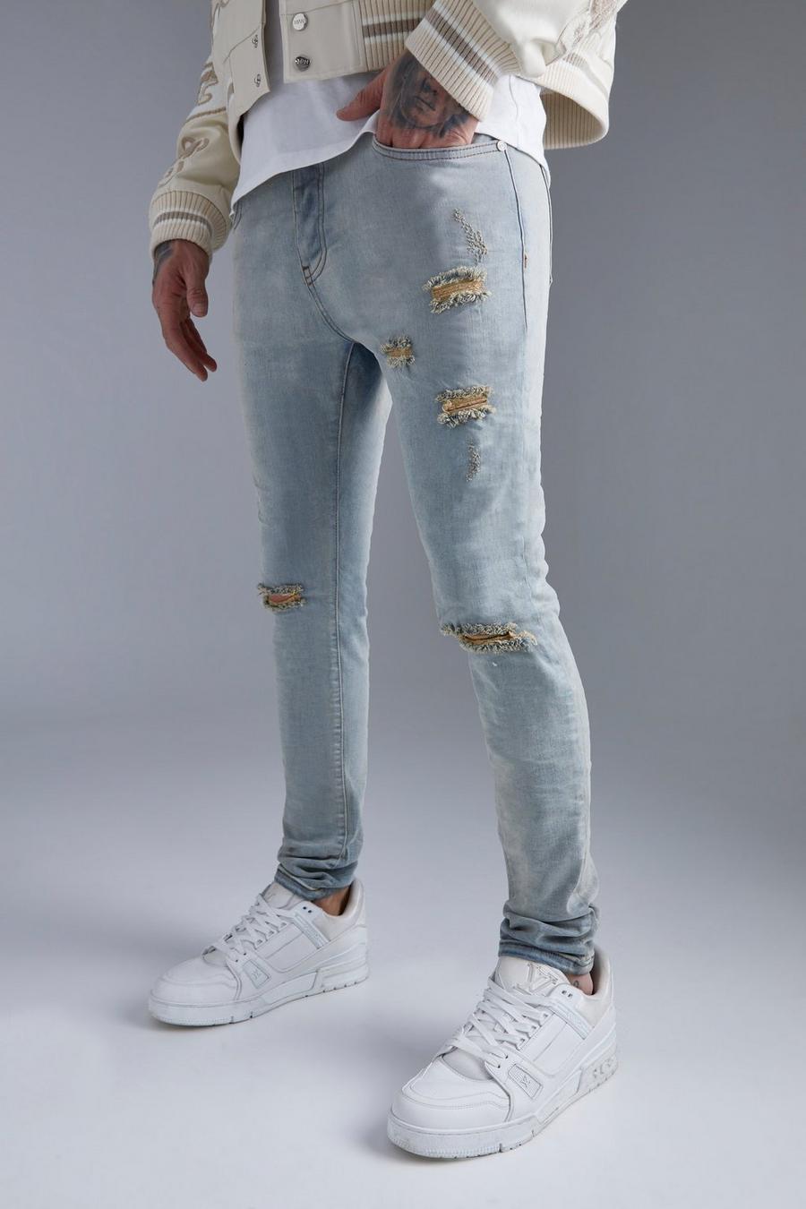 Skinny Stretch Ripped Bleach Wash Jeans