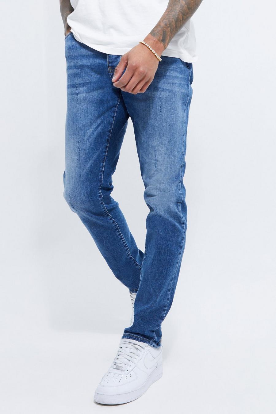 Mid blue bleu Skinny Stretch Distressed Jeans