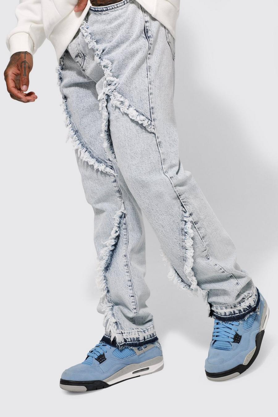 Ice blue Relaxed Fit Frayed Panel Jeans image number 1