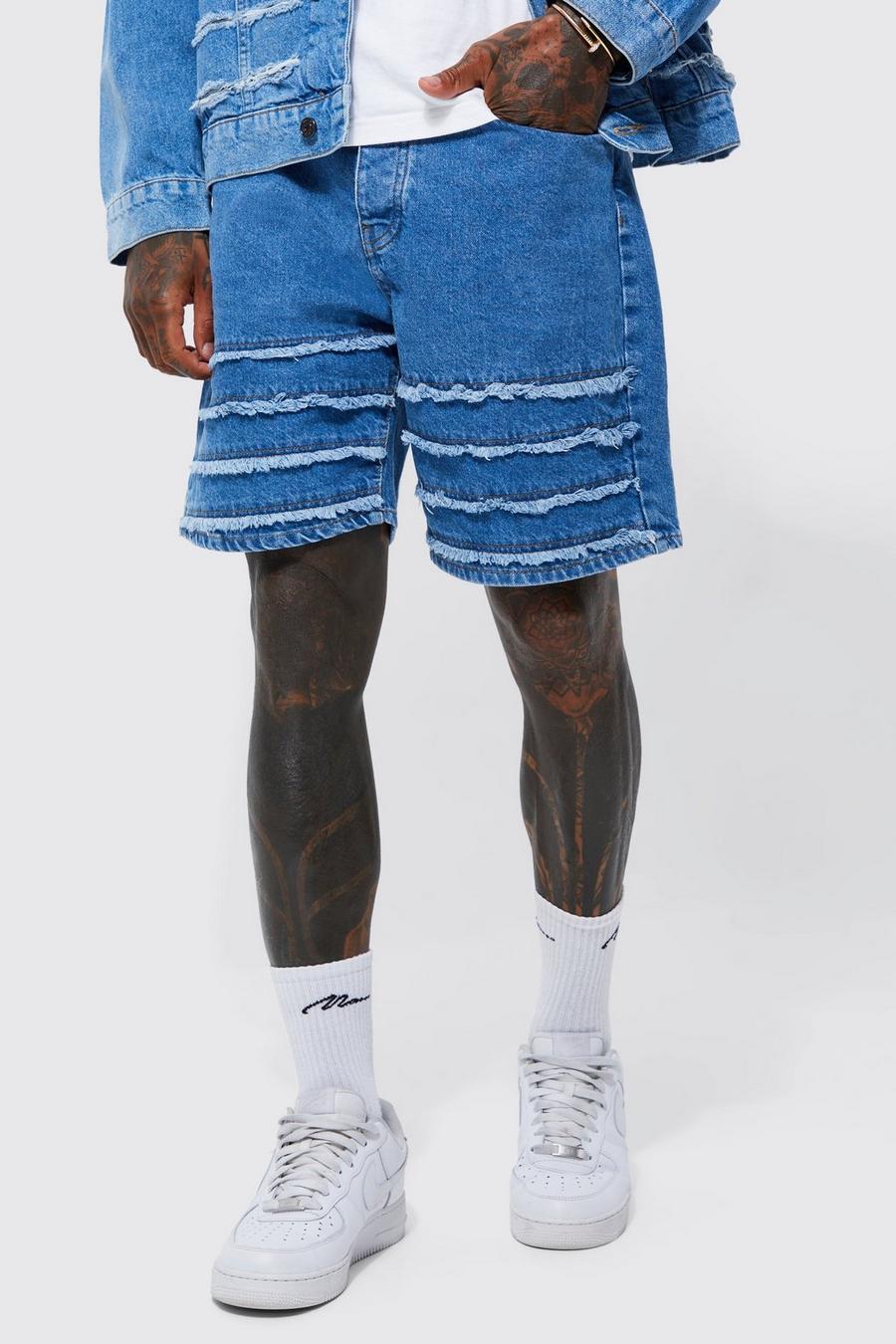 Mid blue Relaxed Distressed Denim Shorts image number 1
