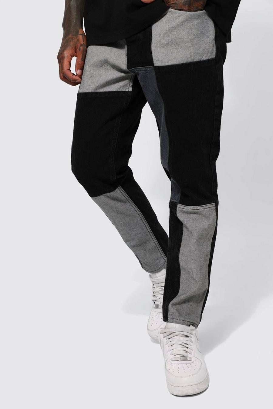 Washed black Tapered Patchwork Jeans