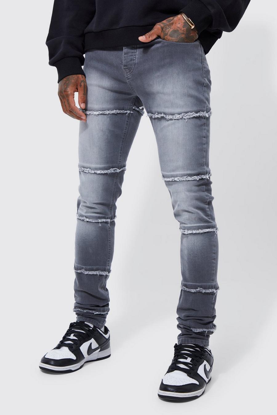 Mid grey Gerafelde Stacked Skinny Fit Jeans Met Panelen image number 1
