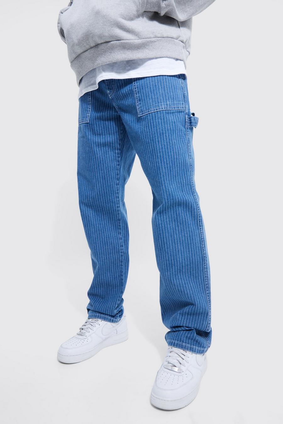 Jeans rilassati a righe verticali, Mid blue image number 1