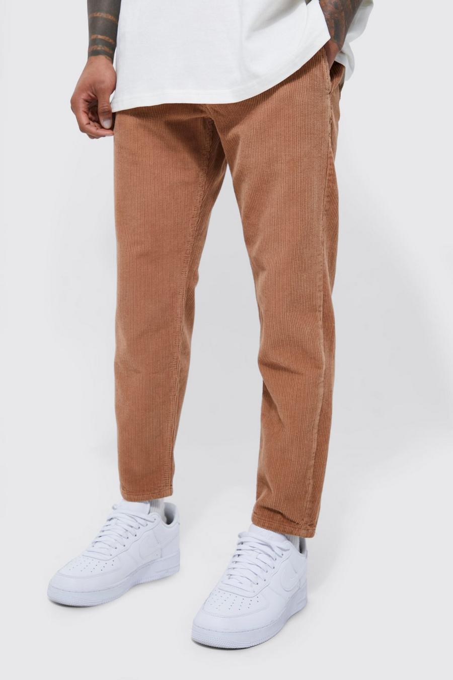 Stone beige Tapered Fit Cord Trousers With Pleats  image number 1