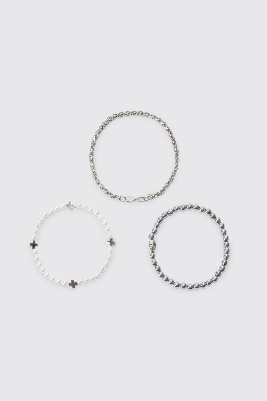 Silver silber 3 Pack Bead Chain Bracelets