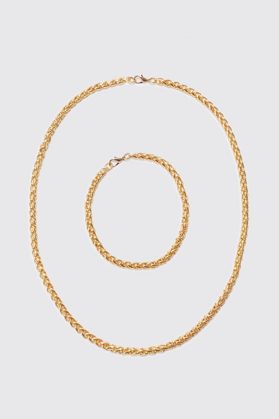 Gold Rope Chain Necklace And Bracelet Set