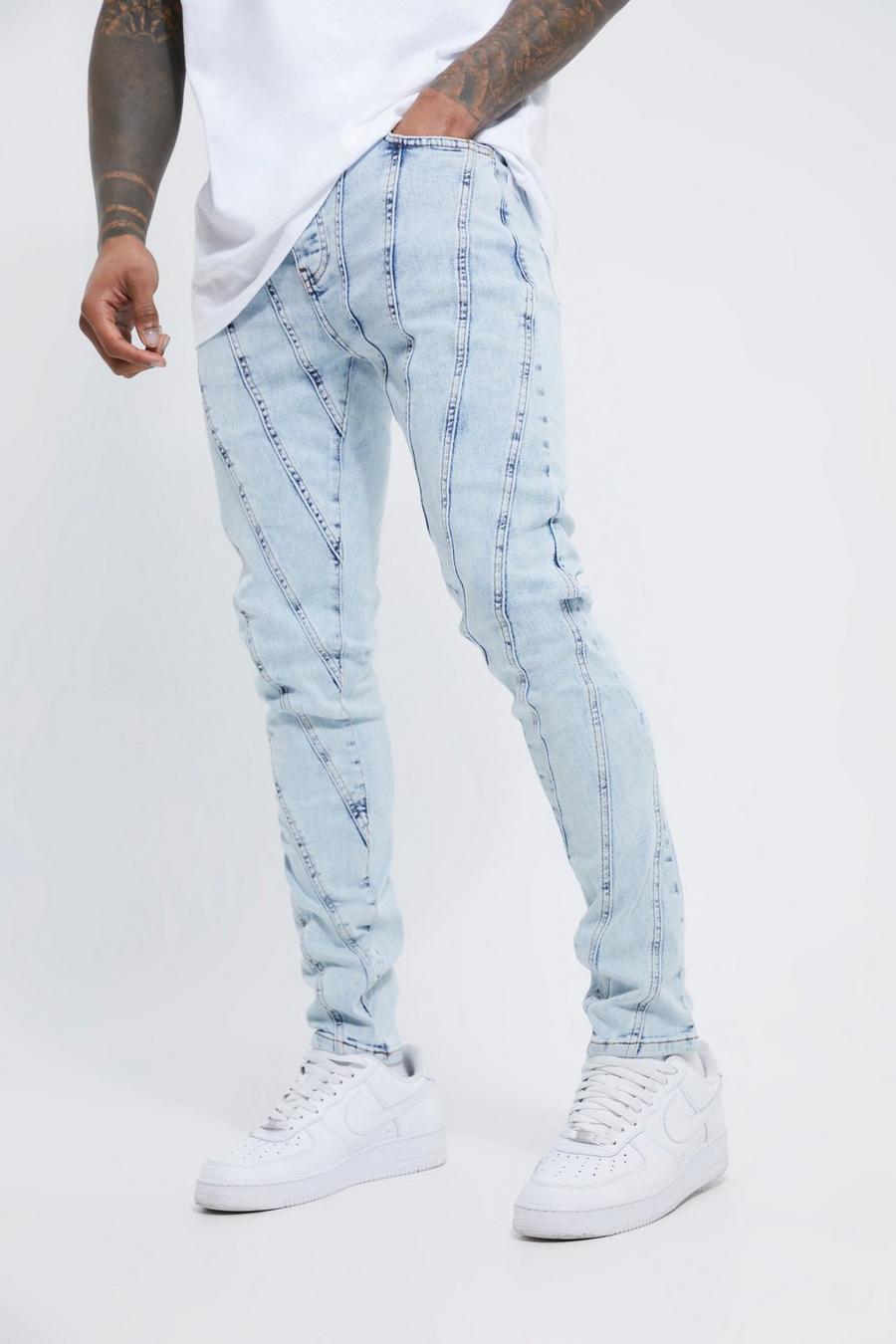 Skinny Stretch Panelled Jeans , Ice blue image number 1