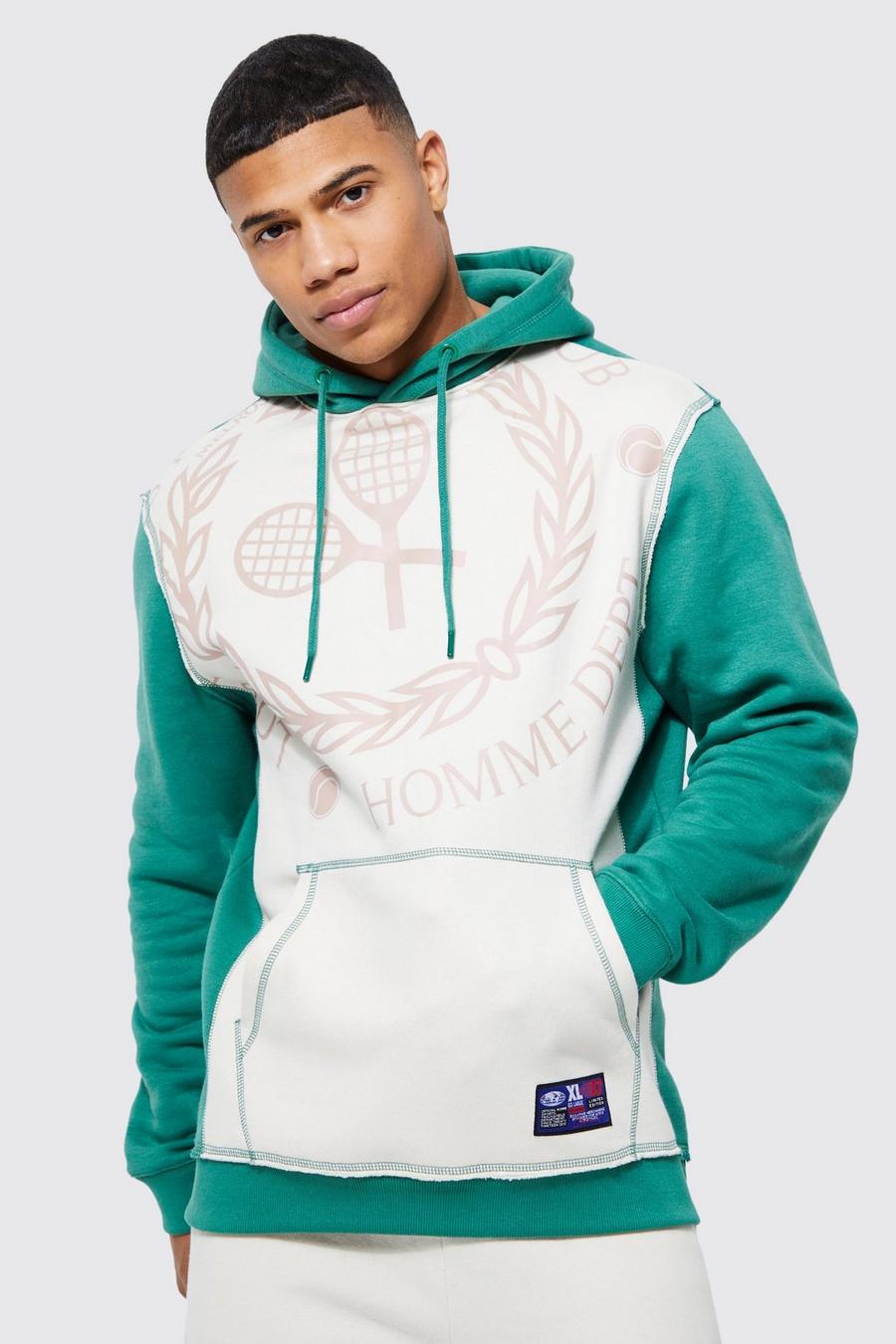 Green Contrast Stitch Graphic Hoodie image number 1