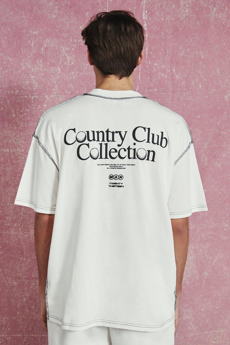 Ecru Oversized Contrast Stitch Slogan T-shirt image number 1