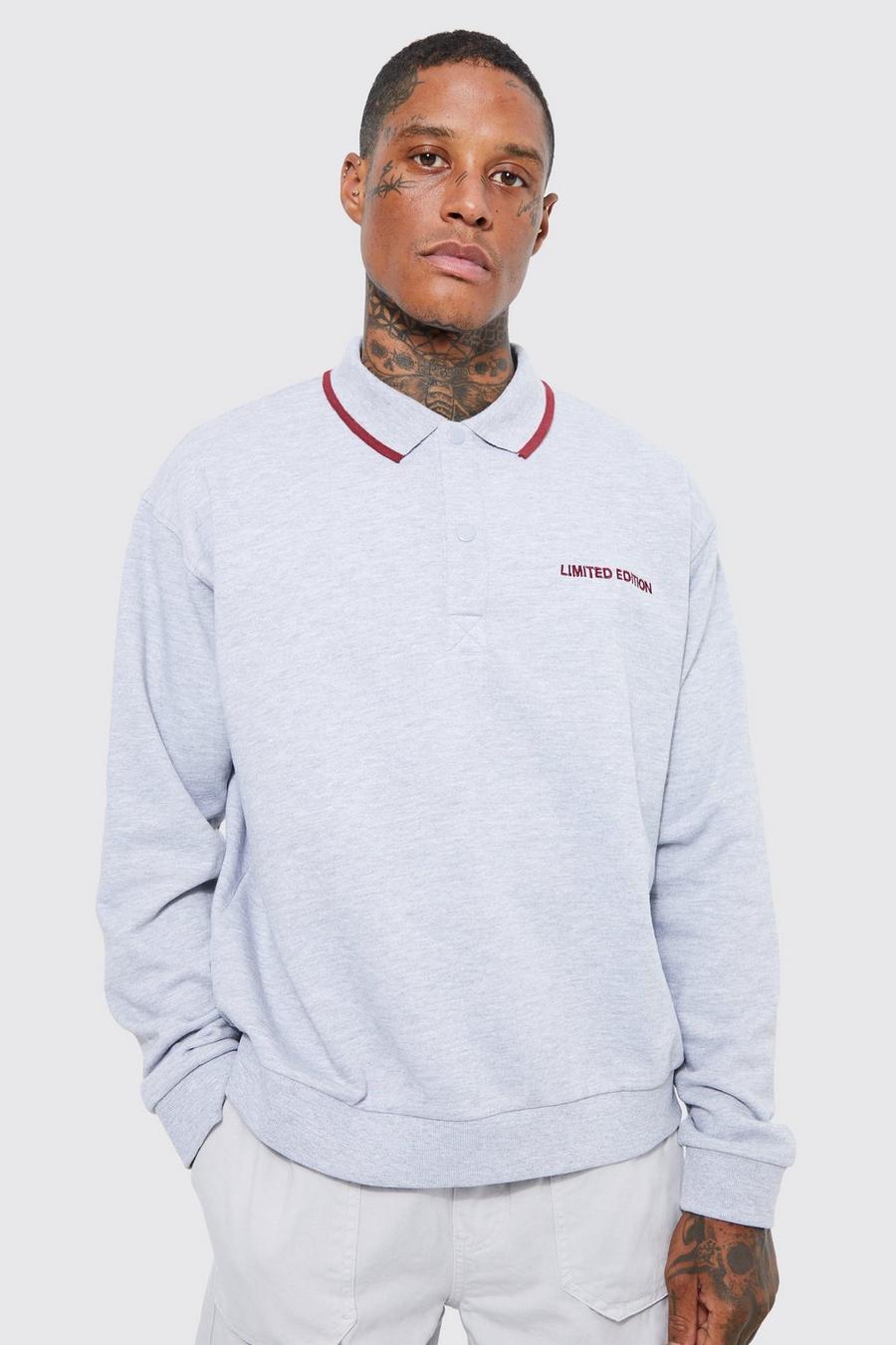 Grey marl Limited Boxy Oversized Heavyweight Rugby image number 1