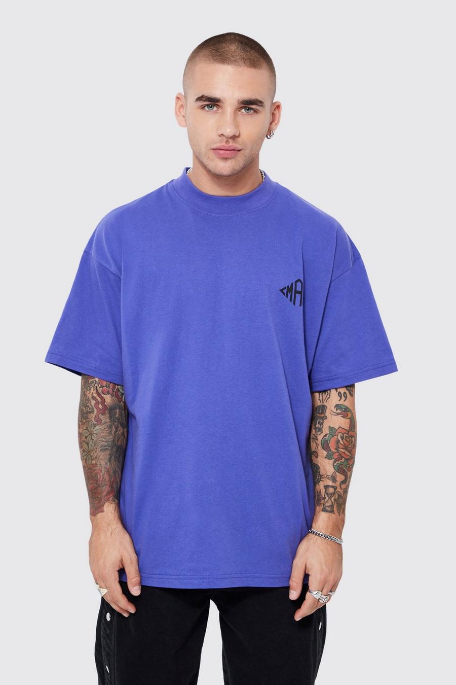 Purple lila Man Oversized Extended Neck  T-shirt