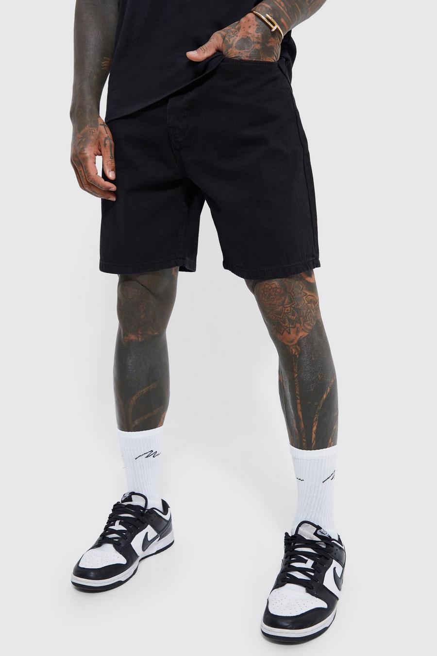 Black Relaxed Fit Rigid Denim Shorts