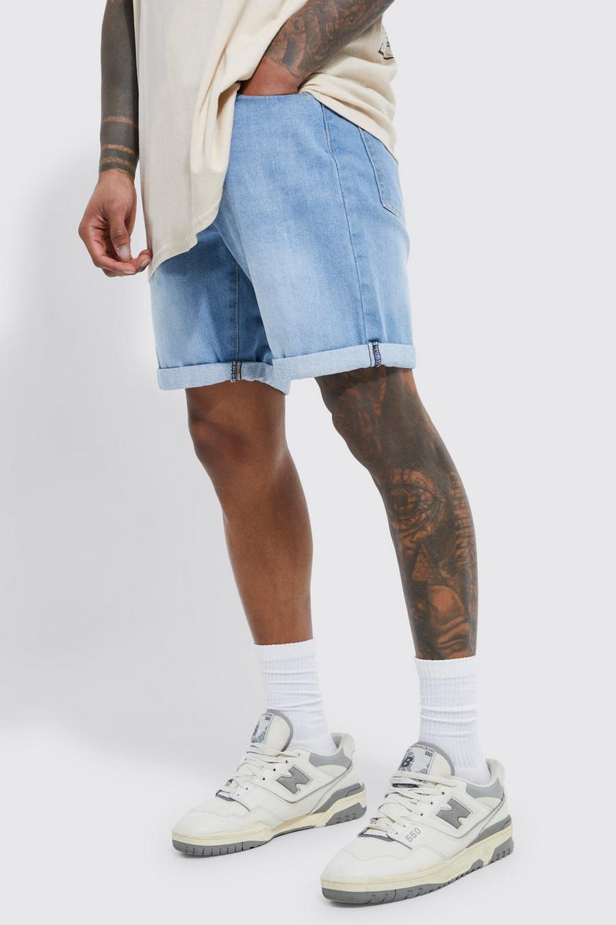 Light blue Slim Rigid Denim Shorts