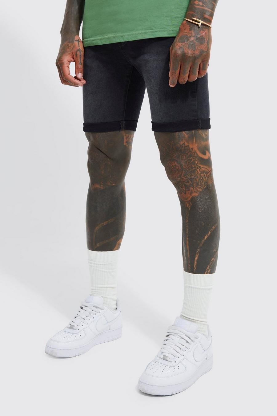 Charcoal grey Skinny Stretch Denim Shorts