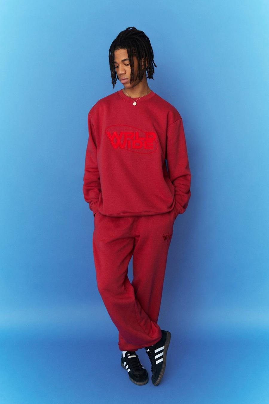Red röd Oversized Worldwide Sweatshirt Tracksuit