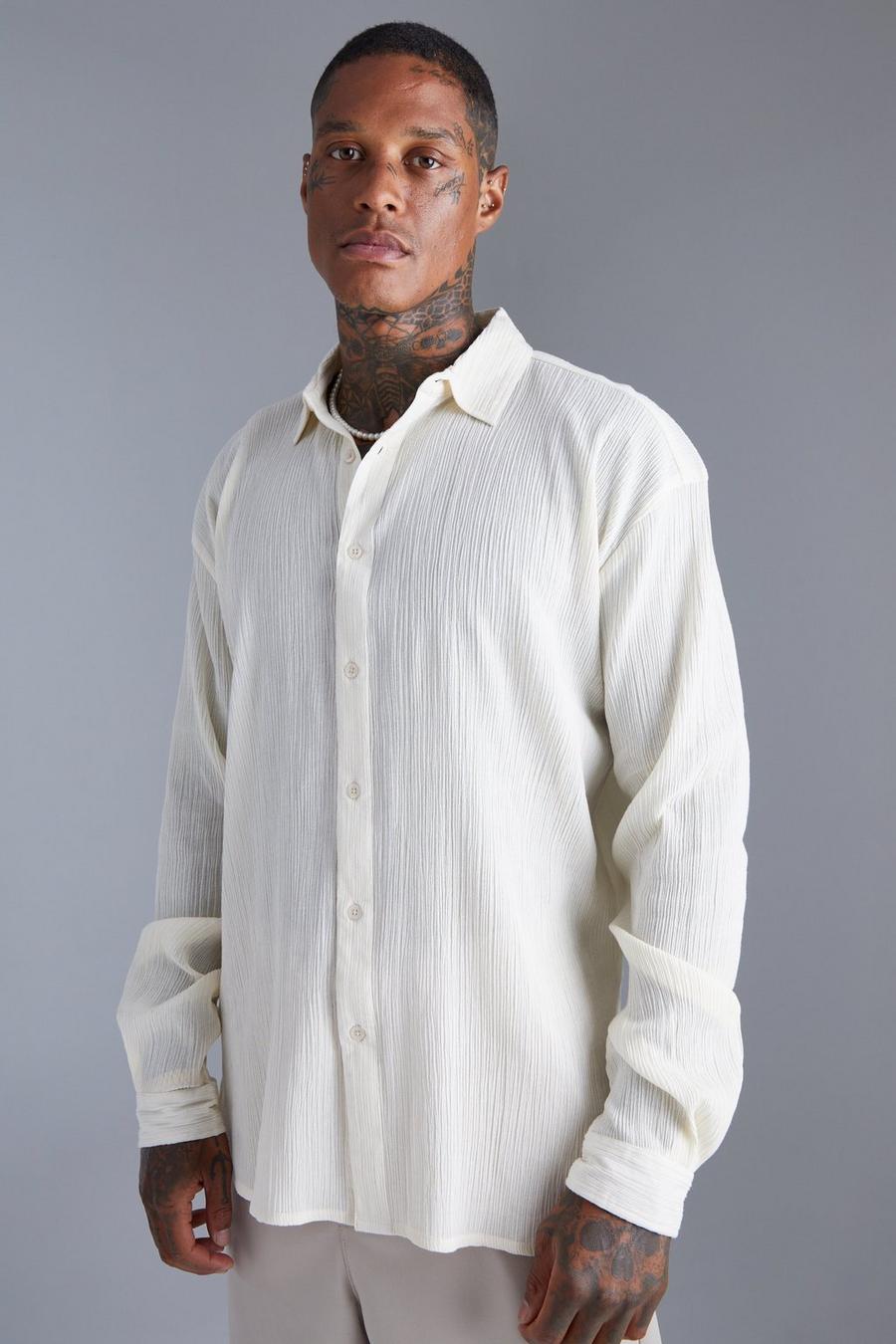Crinkle White Oversized Linen Shirt –