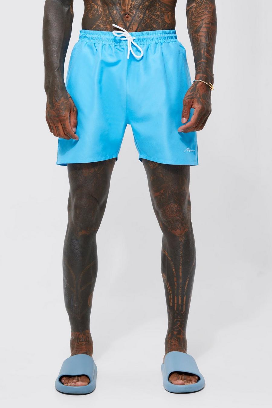 Light blue Man Signature Mid Length Swim Shorts image number 1