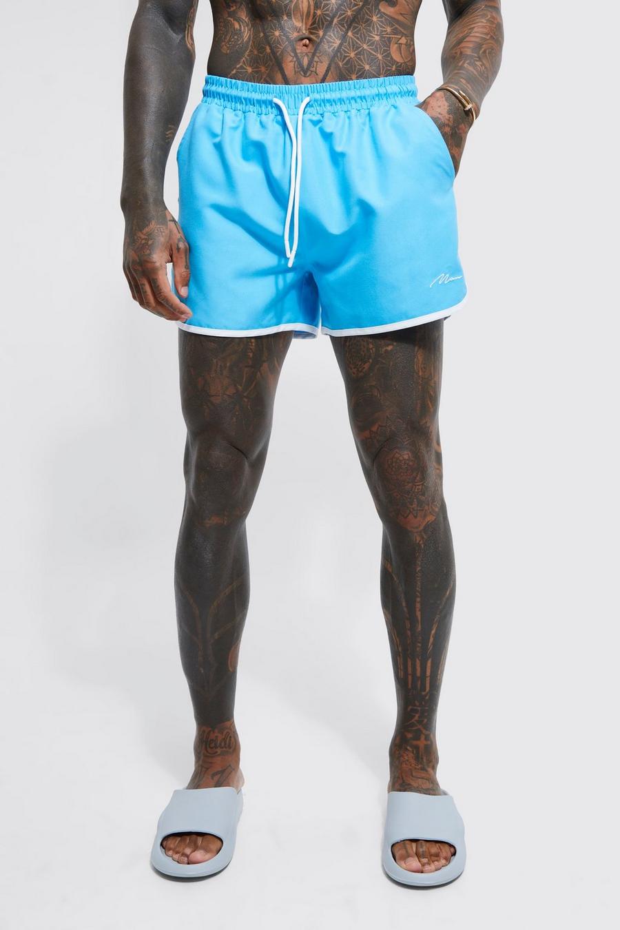 Man Signature Runner Swim Shorts, Light blue