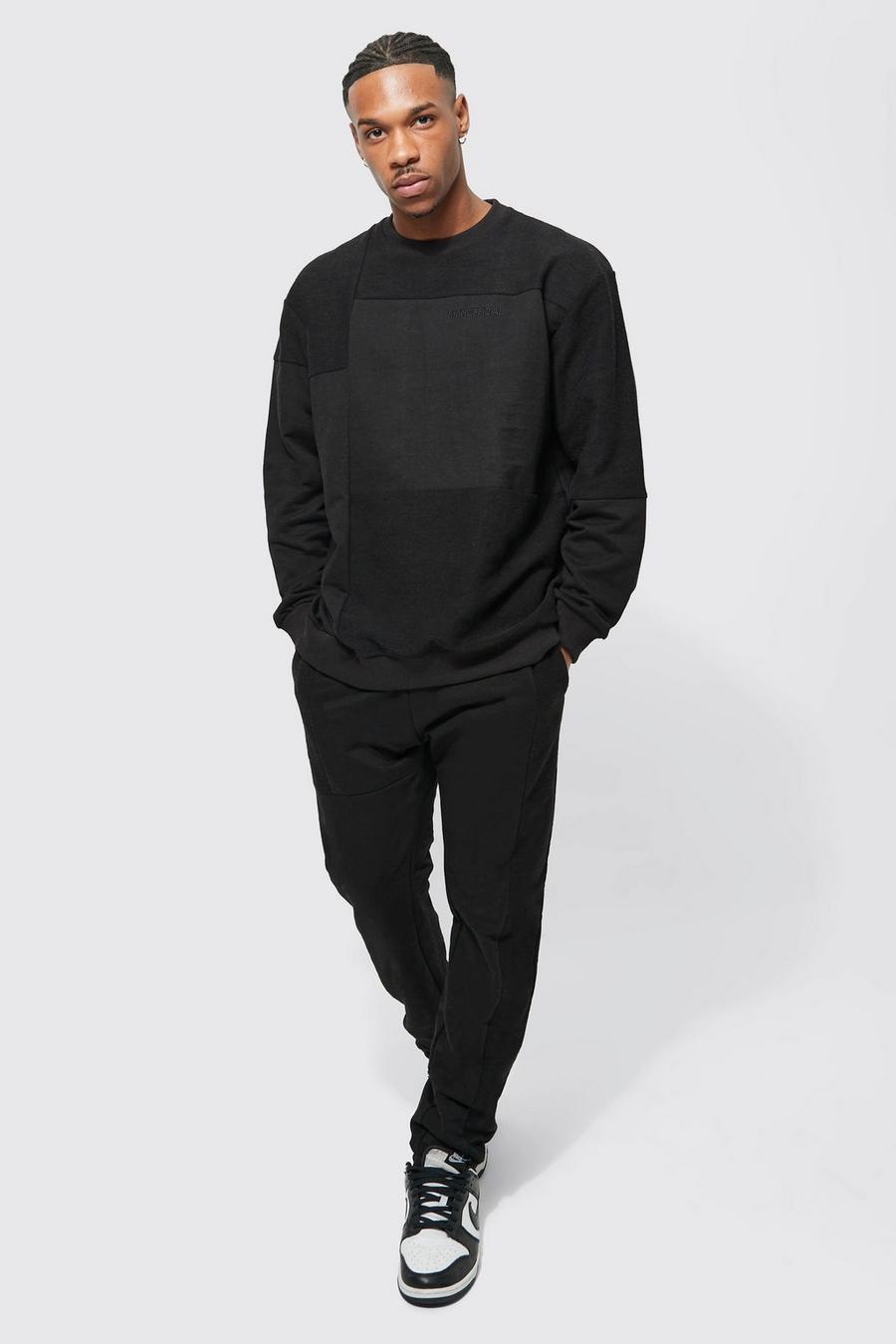 Black svart Oversized Man Patchwork Sweater Tracksuit 