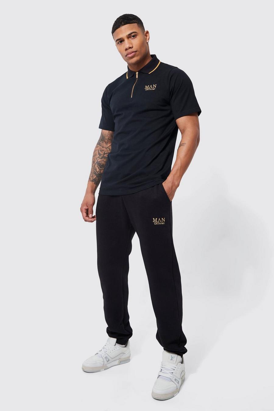 Black Man Gold Polo And Double Waistband Joggers image number 1