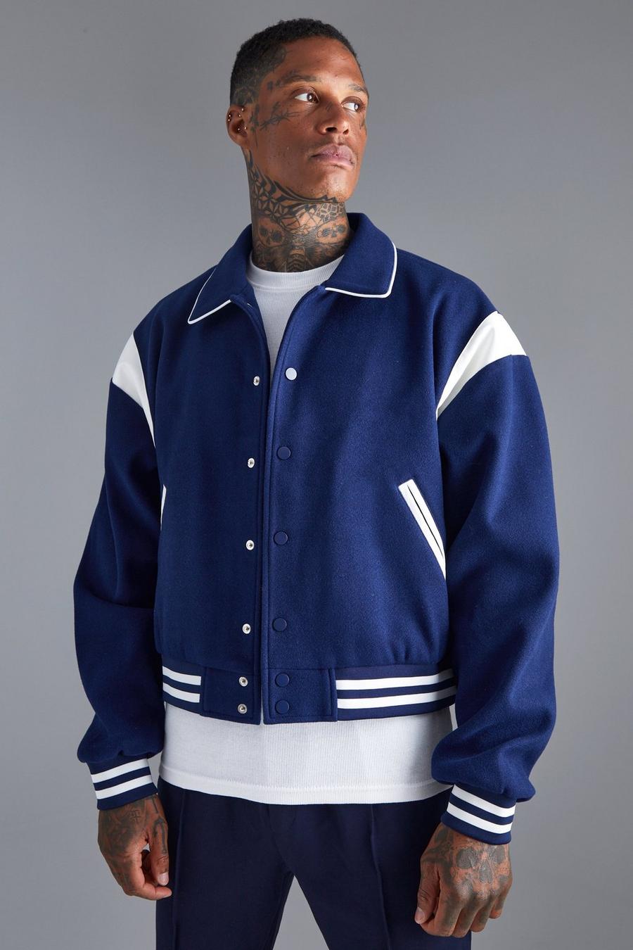 Navy marinblå Boxy Melton Bomber With Contrast Trims image number 1