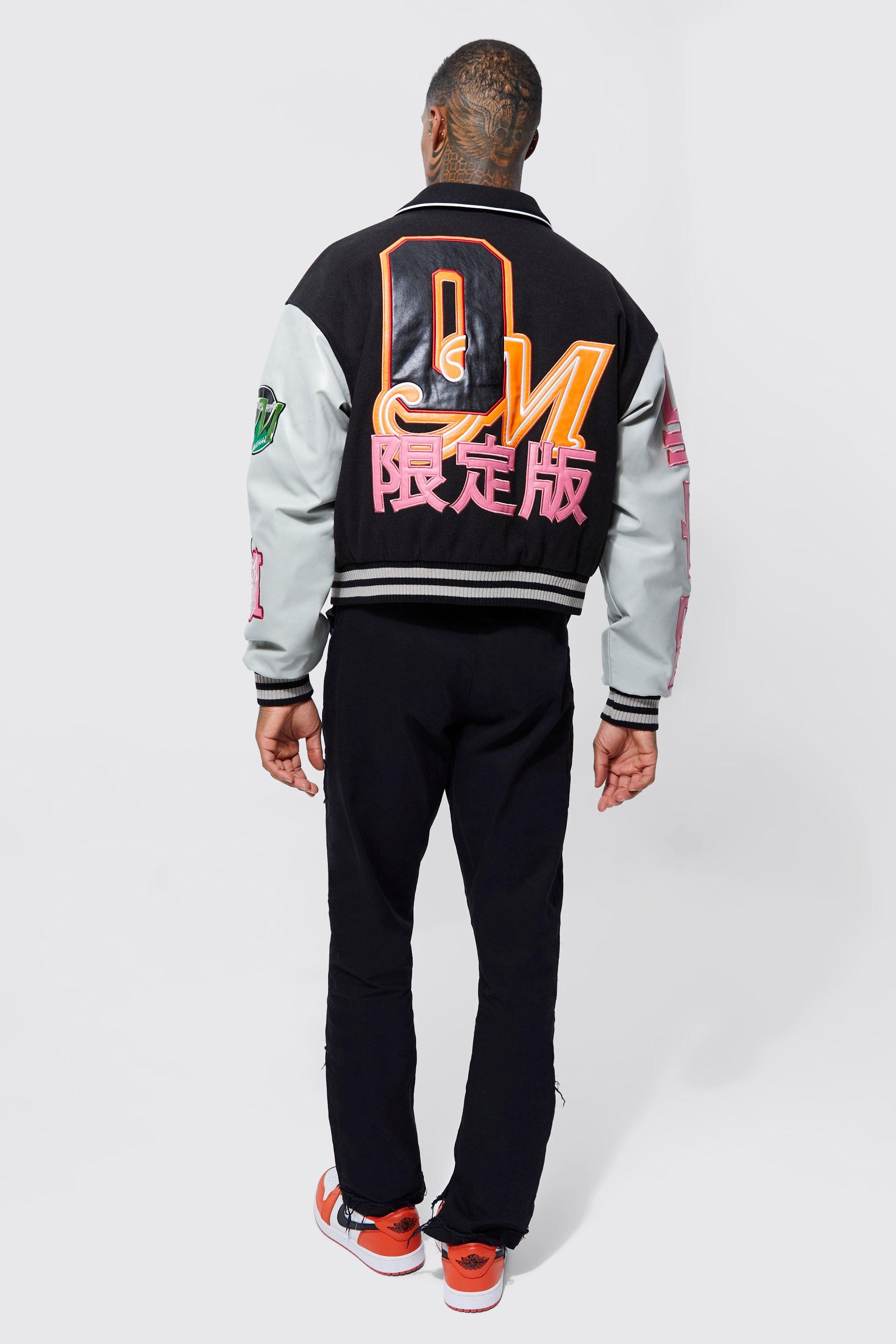 Boxy Melton Pu Varsity Badge Jacket