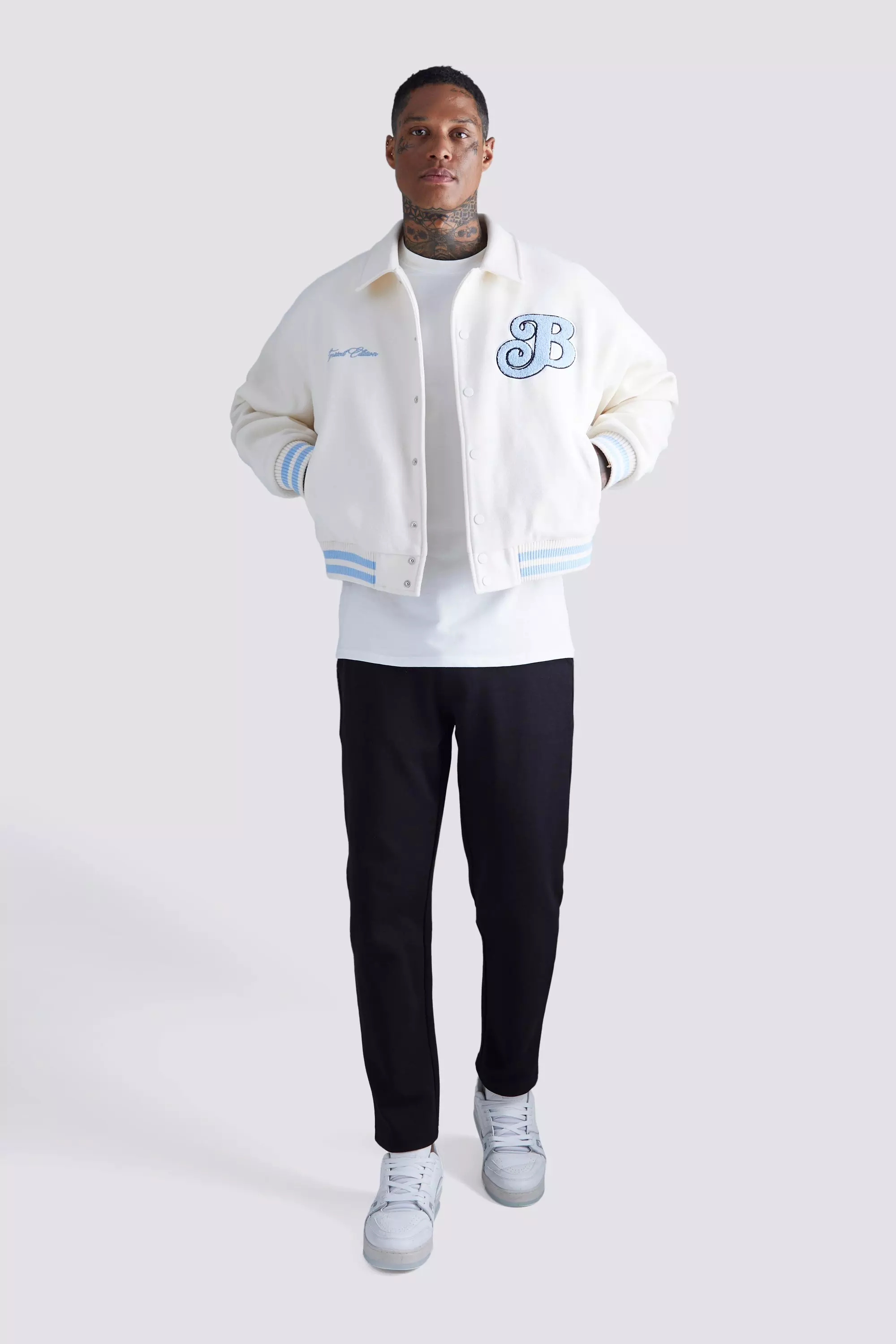 Boxy Melton Varsity Jacket