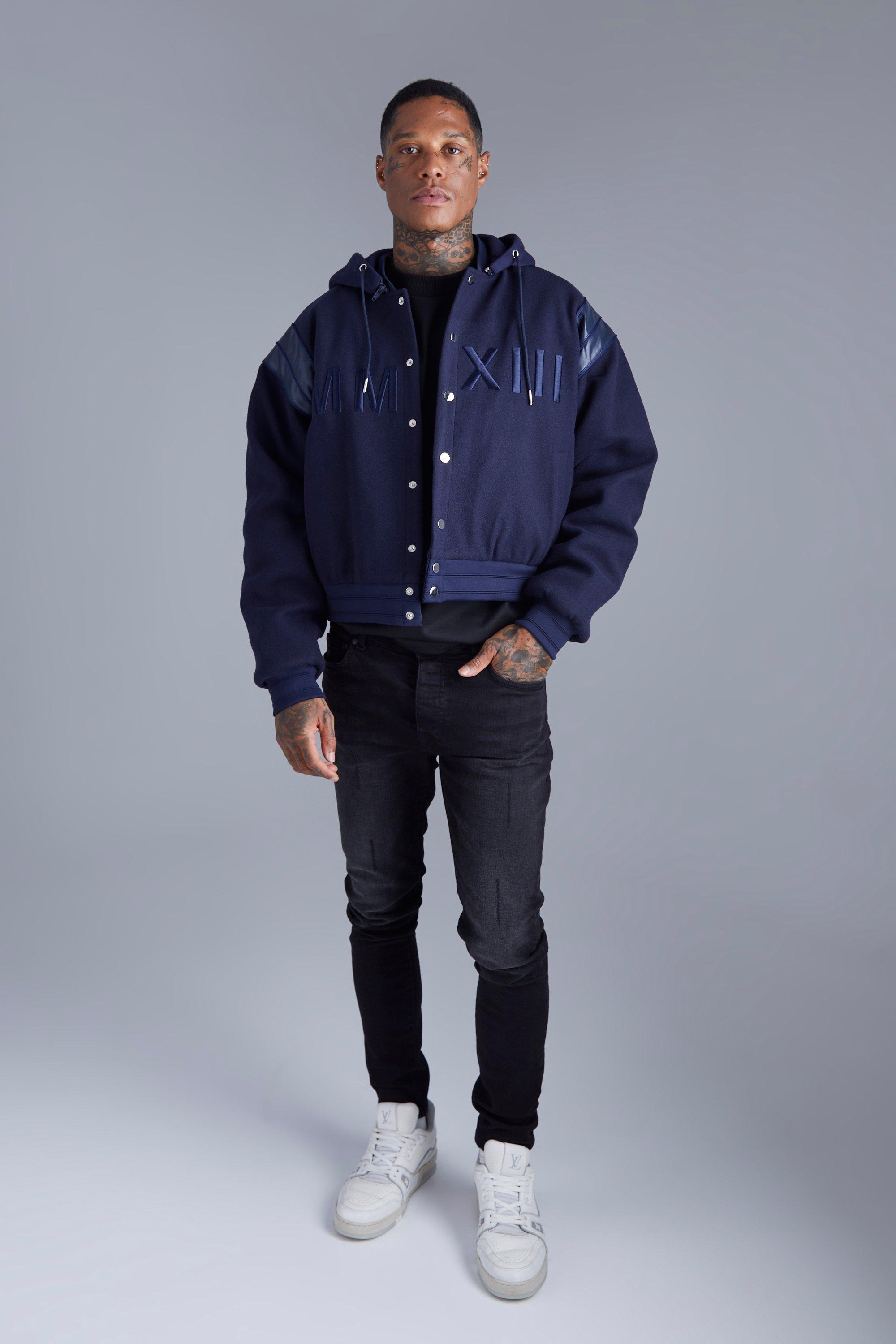 Men's Mmxii Varsity Jacket With Hood | Boohoo UK