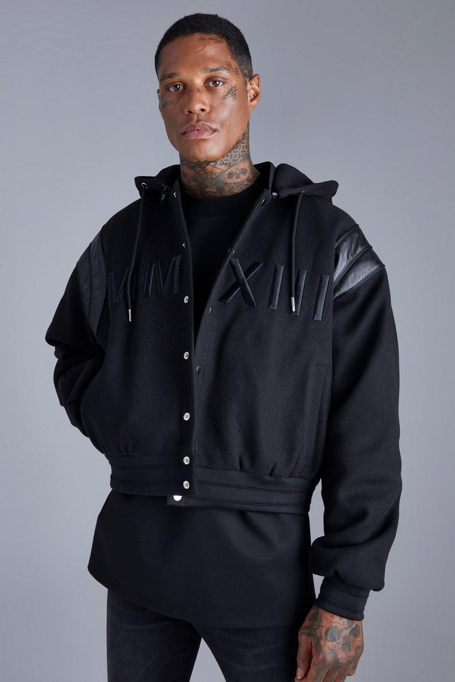 Black svart Mmxii Varsity Jacket With Hood