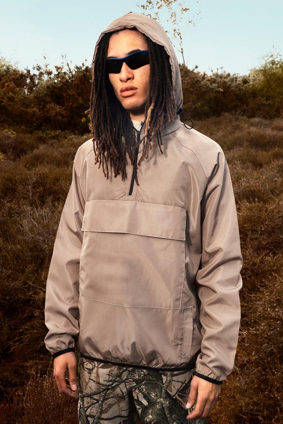 Taupe beige Overhead Hooded Cagoule image number 1