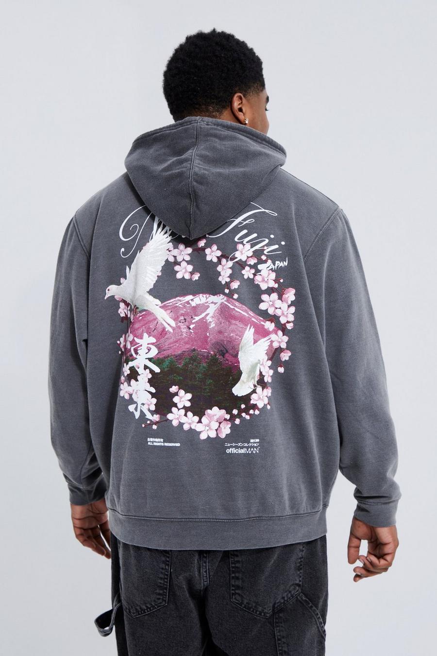 Charcoal Plus Washed Blossom Mountain Graphic Hoodie image number 1
